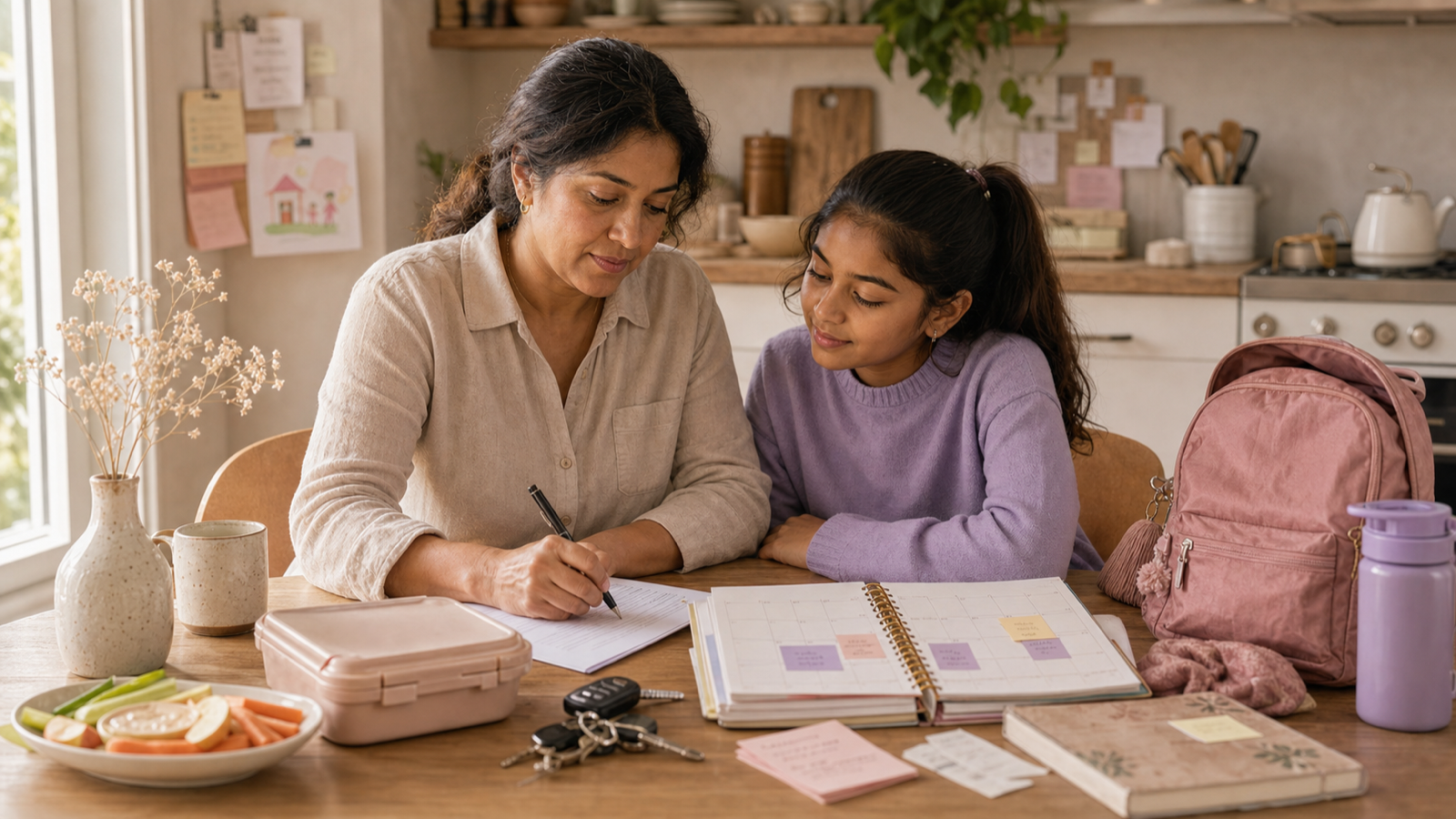 South Asian mother managing family logistics