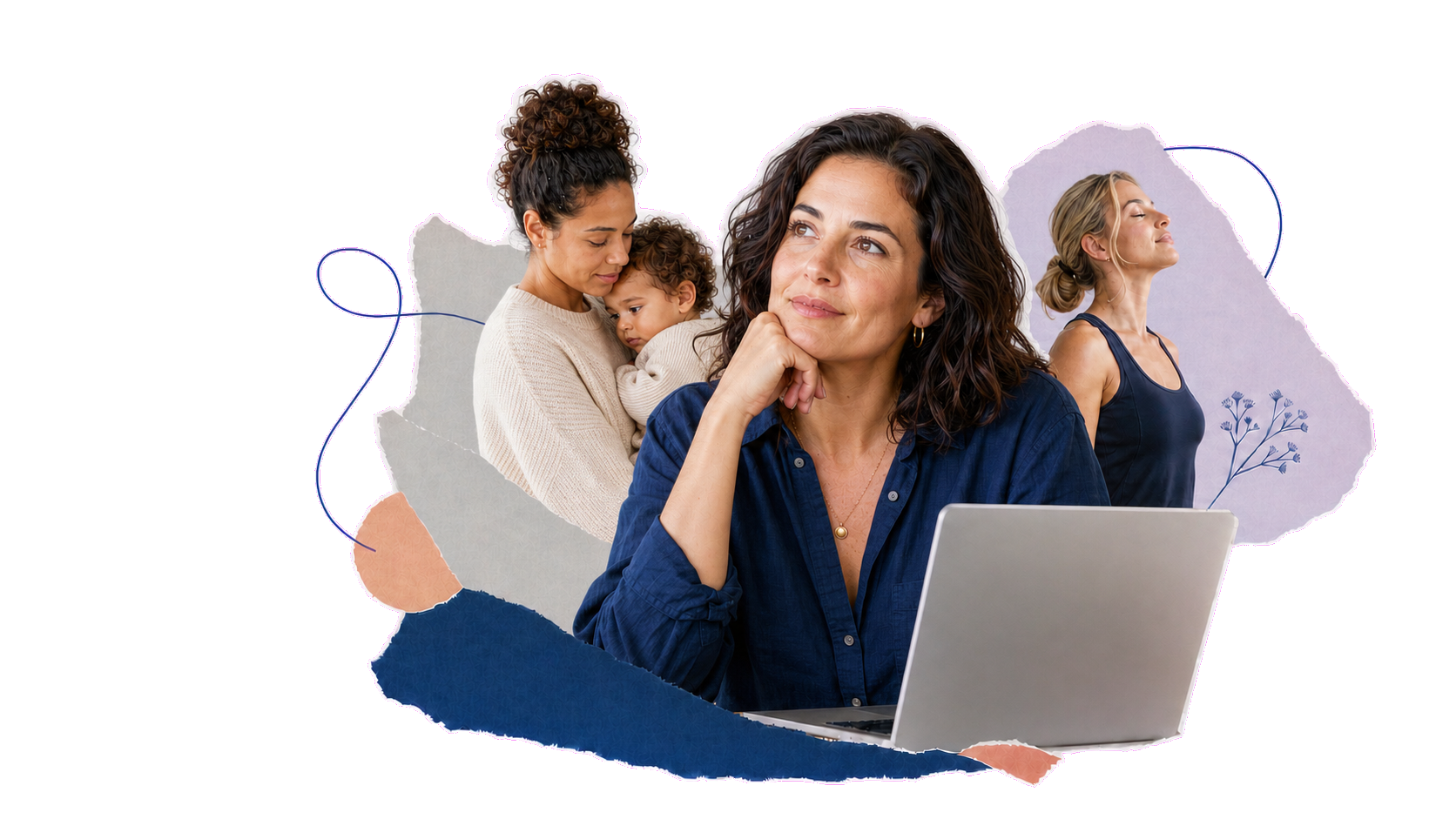 Women moving through motherhood, work, body changes, and the planning between them